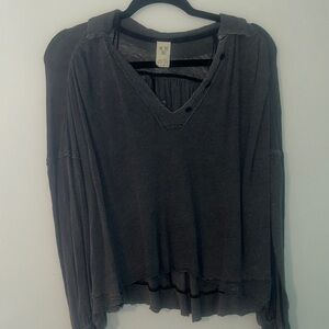 Free People Charcoal V-Neck Blouse